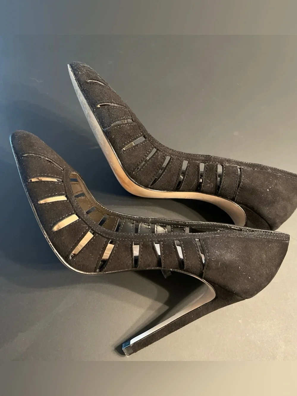 Zara Woman CutOuts Stilettos Sz 7.5 Black Faux Suede Sleek Baddie Coquette Girl